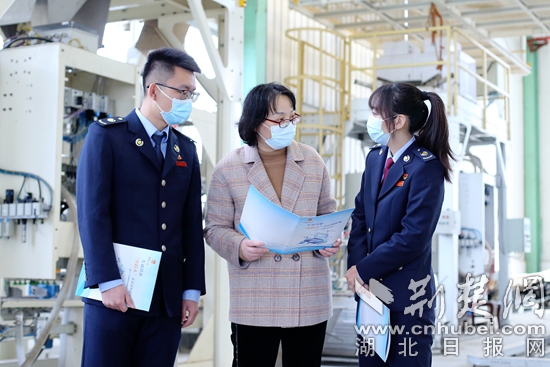 图1.税务干部向三丰智能装备股份有限公司财务部长廖少华宣讲减税降费政策.JPG