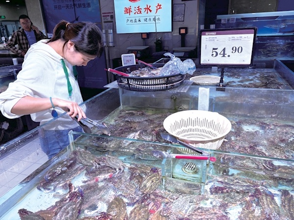海鲜采用新鲜食物，并在市场上发射，快速蟹的价格为一半
