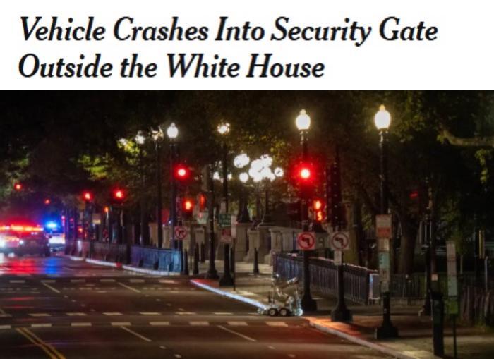 白宫外安全门深夜被车撞！一名嫌疑人被捕，事