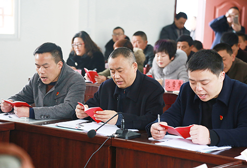 3月3日，几位党员代表在建始县红岩镇桃园社区“支部主题党日”集体诵读《党章》。.JPG