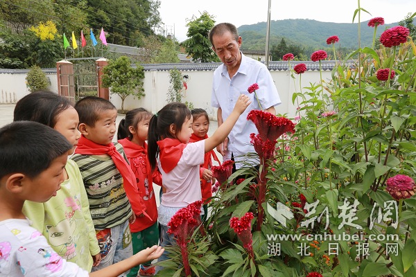 图八：吴华忠老师带领孩子们在校园内赏花。.JPG