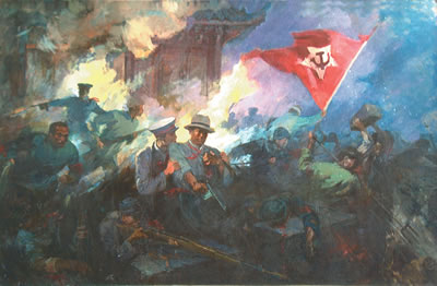 黄麻起义军攻打县城(油画)