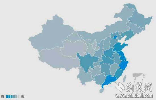 全国各地奥运关注度地图