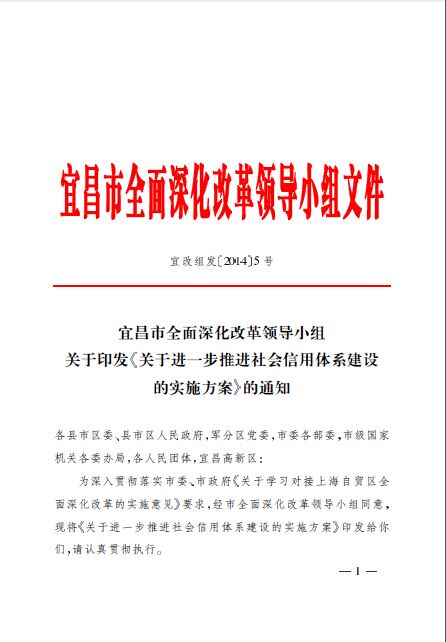 宜昌市全面深化改革领导小组关于印发《关于进