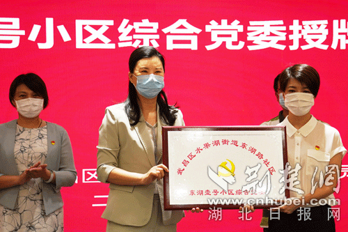 中共武昌区委书记刘洁为东湖壹号小区综合党委授牌.