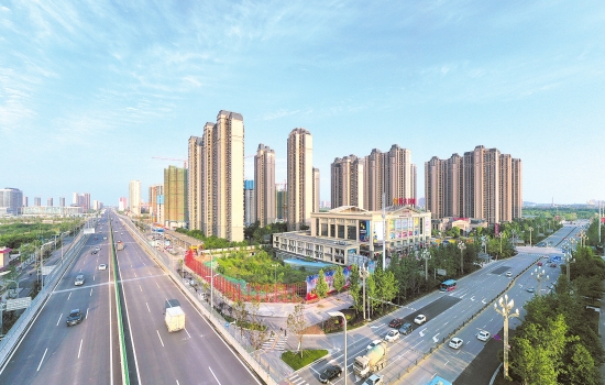 无人机鸟瞰复兴大道 荆北新区现代新城初现雏形