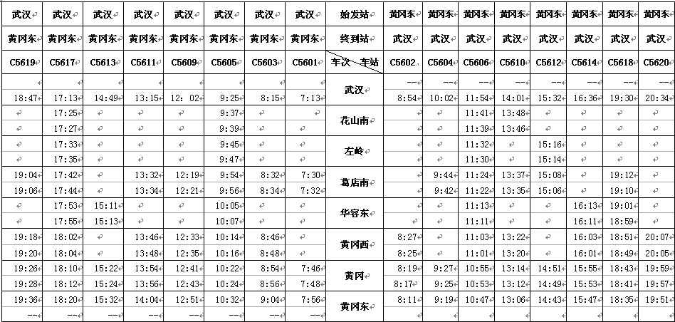 经济 武汉至黄石城际铁路时刻表(点击查看高清大图) &nbsp; 武汉至