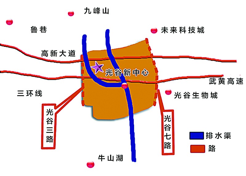 武汉光谷中心将东移 路中设brt或有轨电车道(图)